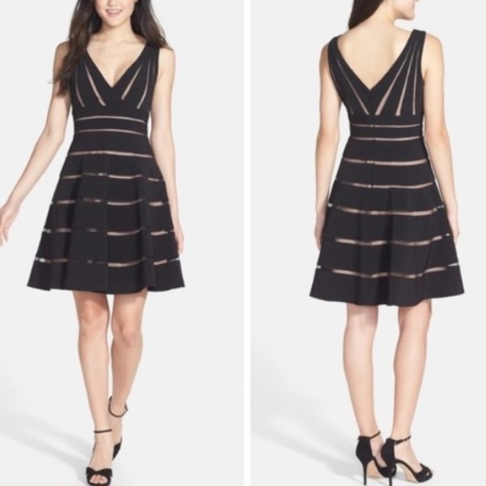 JS Collections Women's Fit & Flare Sleeveless Black Dress Size 6